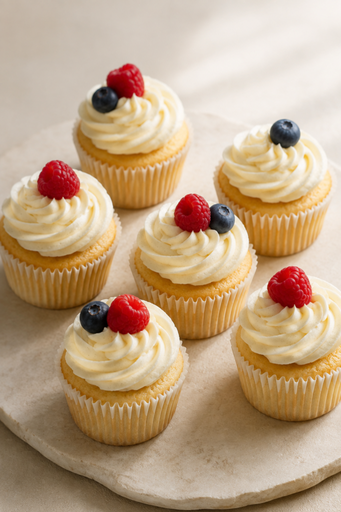 Vanille-Cupcakes mit Mandelmehl fertig angerichtet