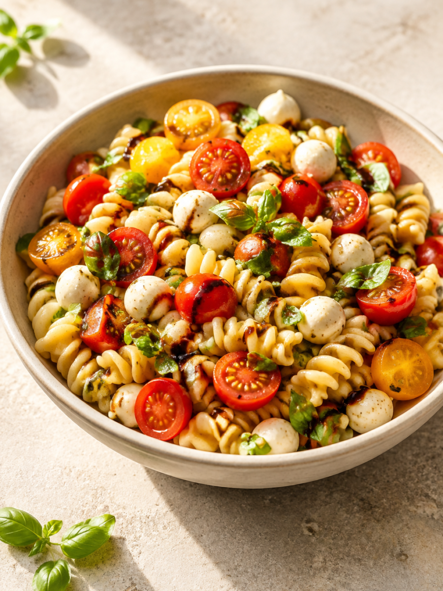 Caprese-Nudelsalat mit Basilikum