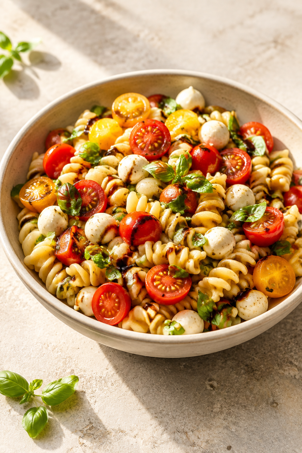 Caprese-Nudelsalat mit Basilikum