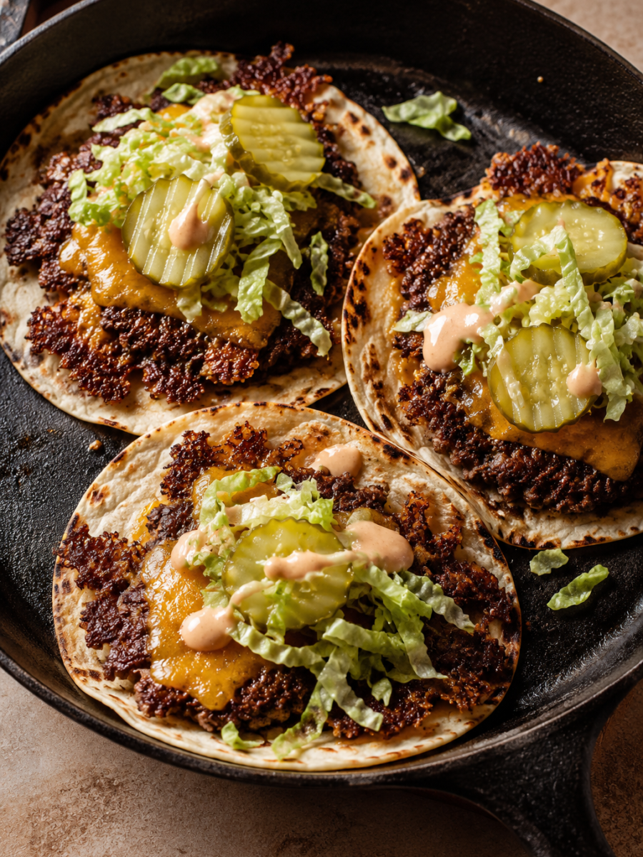 Smashburger-Tacos aus der Pfanne
