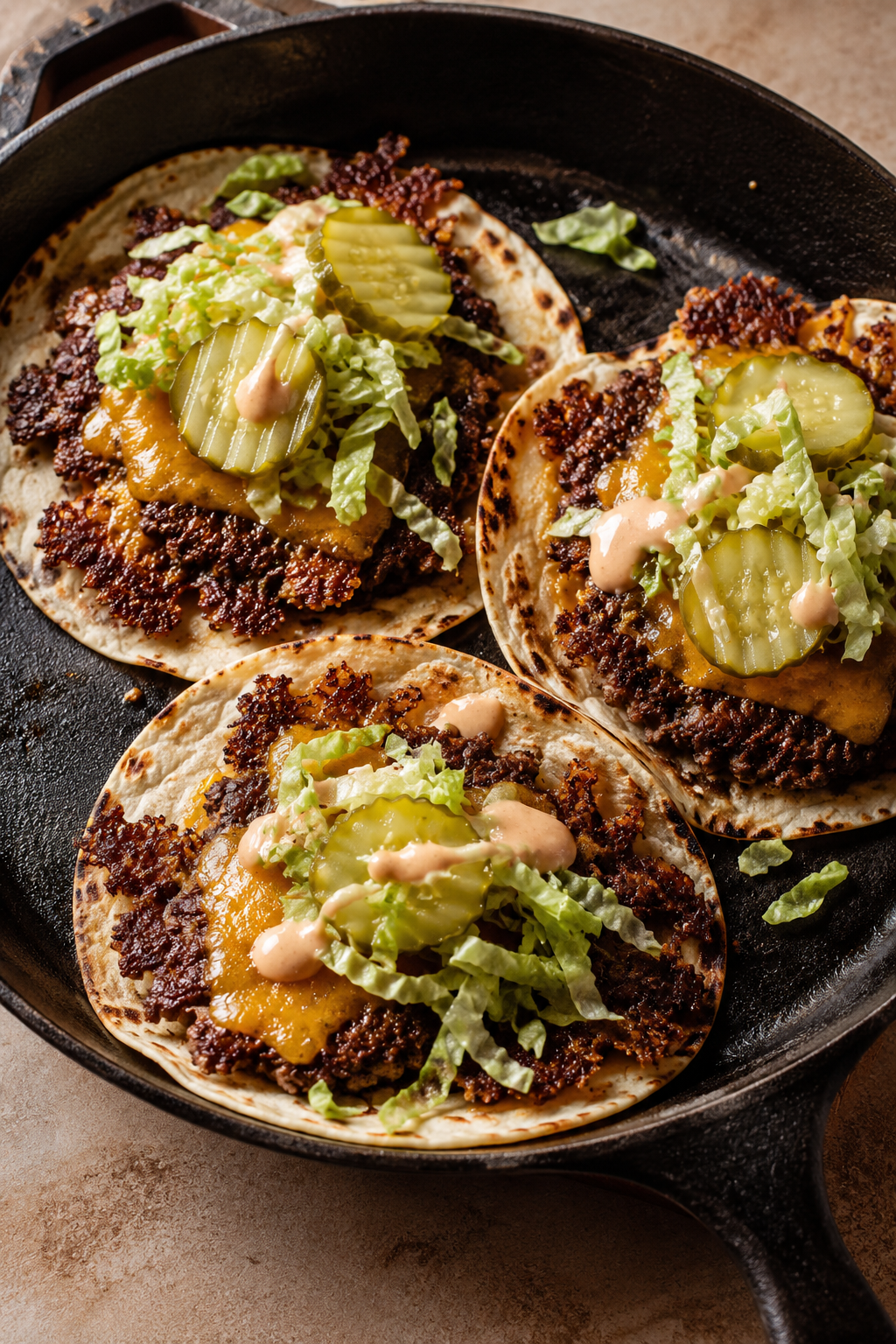 Smashburger-Tacos aus der Pfanne