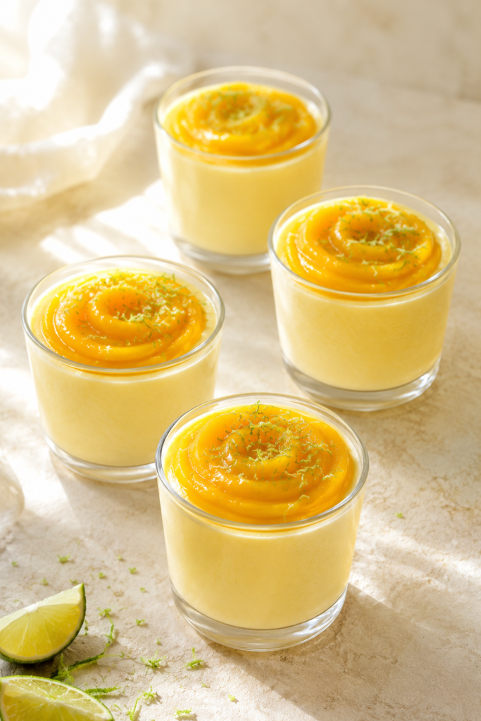 Cremige Mango-Mousse im Glas fertig angerichtet