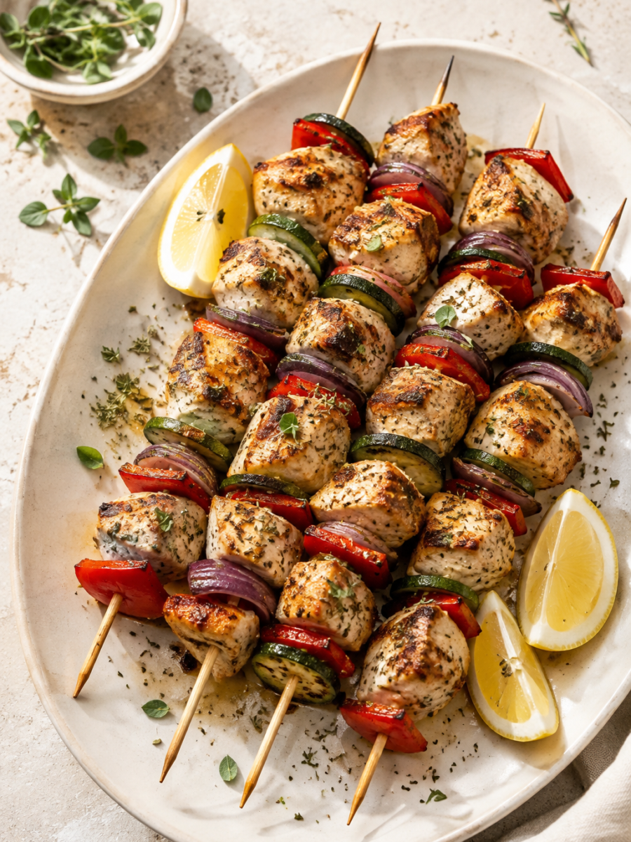 Griechische Hähnchenspieße aus dem Ofen