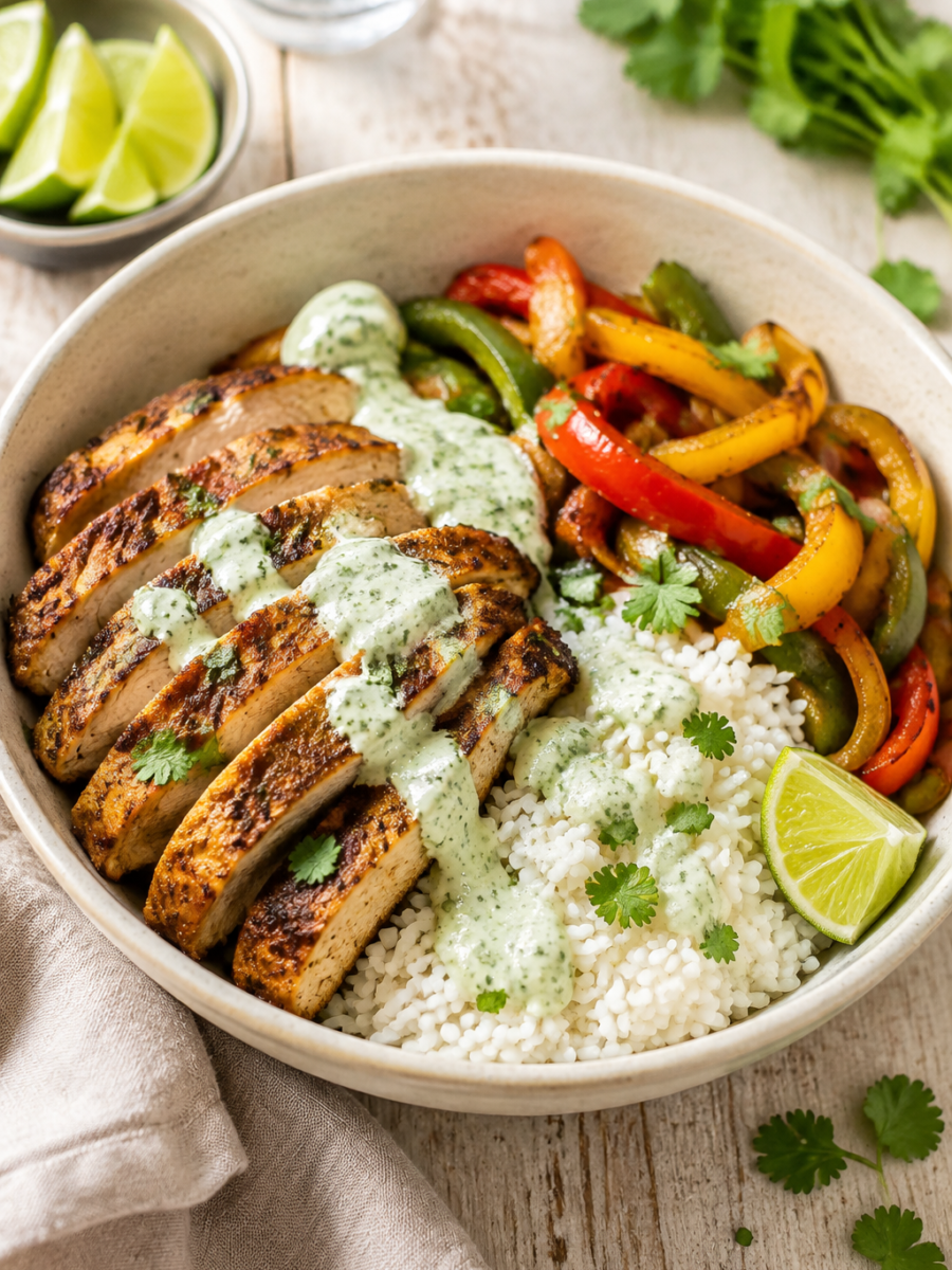 Hähnchen-Fajita-Bowl mit Paprika