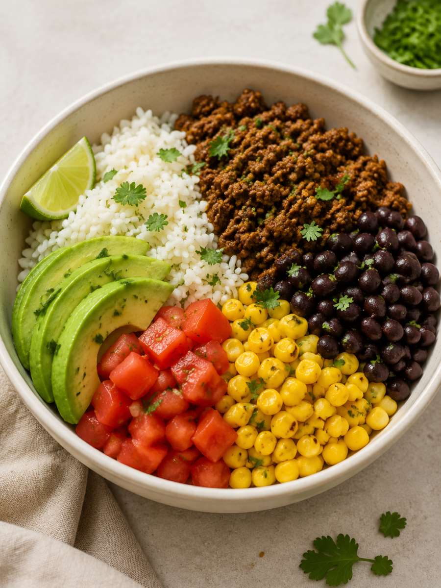 Hackfleisch-Taco-Bowl mit Mais