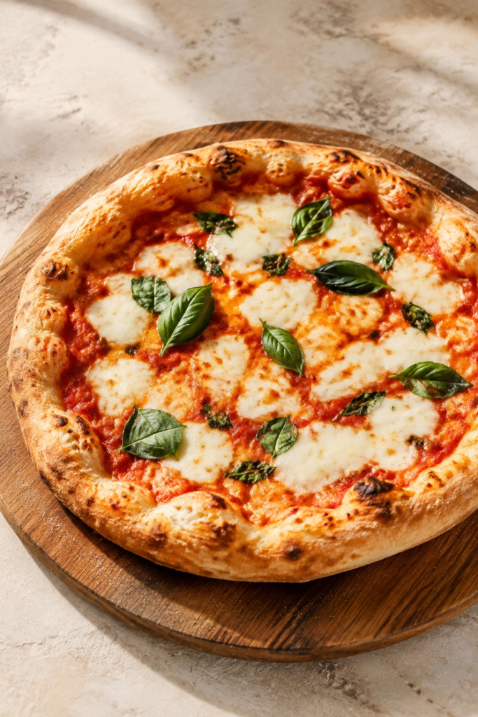 Glutenfreier Pizzateig mit knusprigem Rand fertig angerichtet