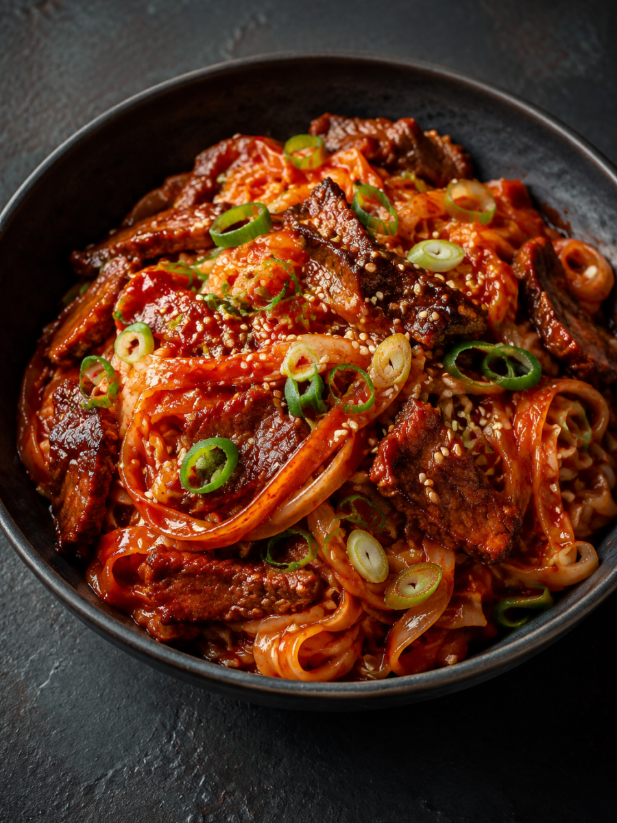 Scharfe Gochujang-Rindfleisch-Nudeln