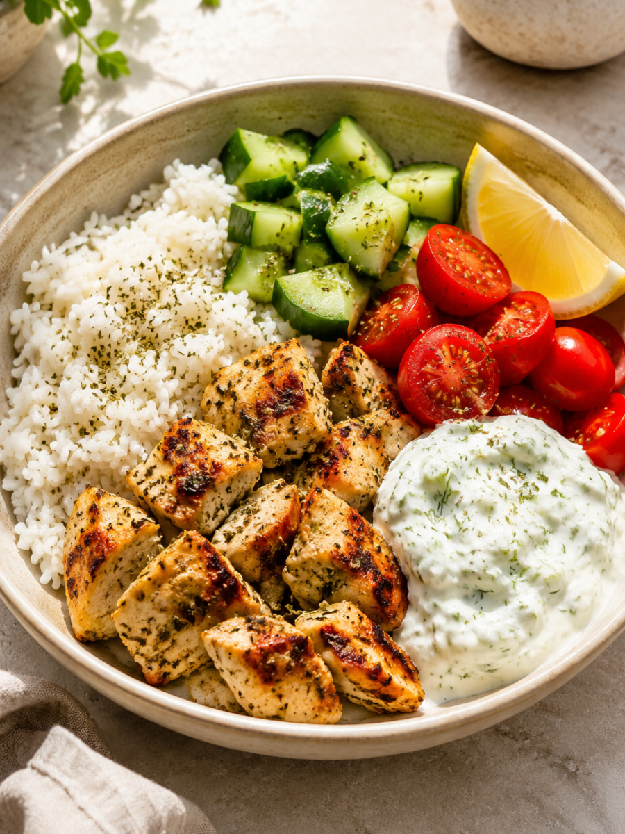 Griechische Hähnchen-Bowl mit Tzatziki
