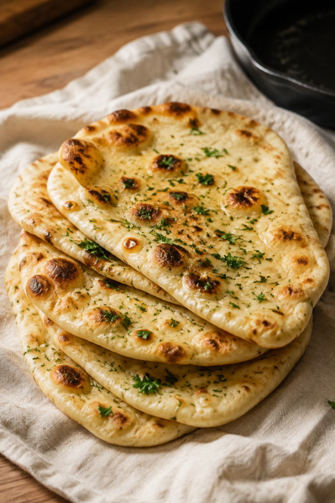 Glutenfreies Naan aus der Pfanne fertig angerichtet