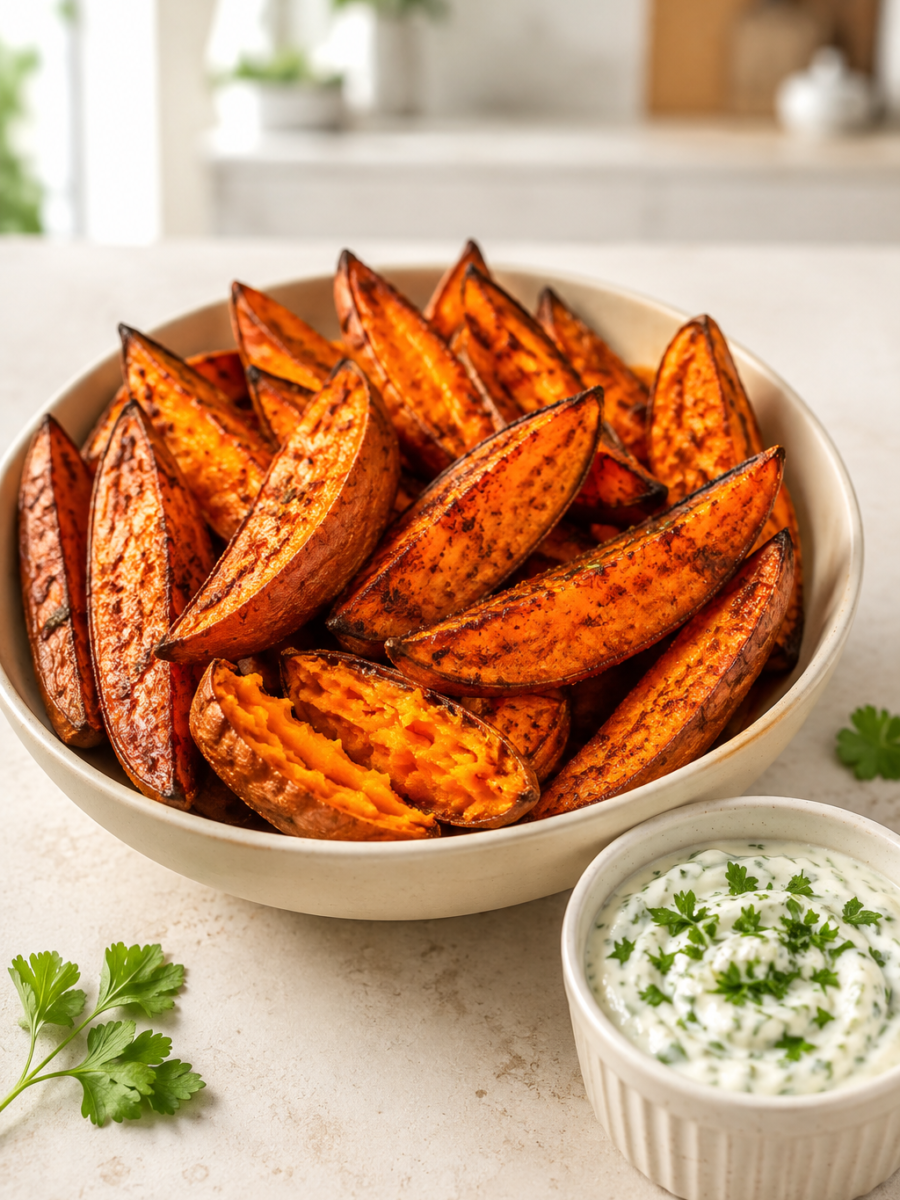 Knusprige Süßkartoffelspalten aus dem Airfryer