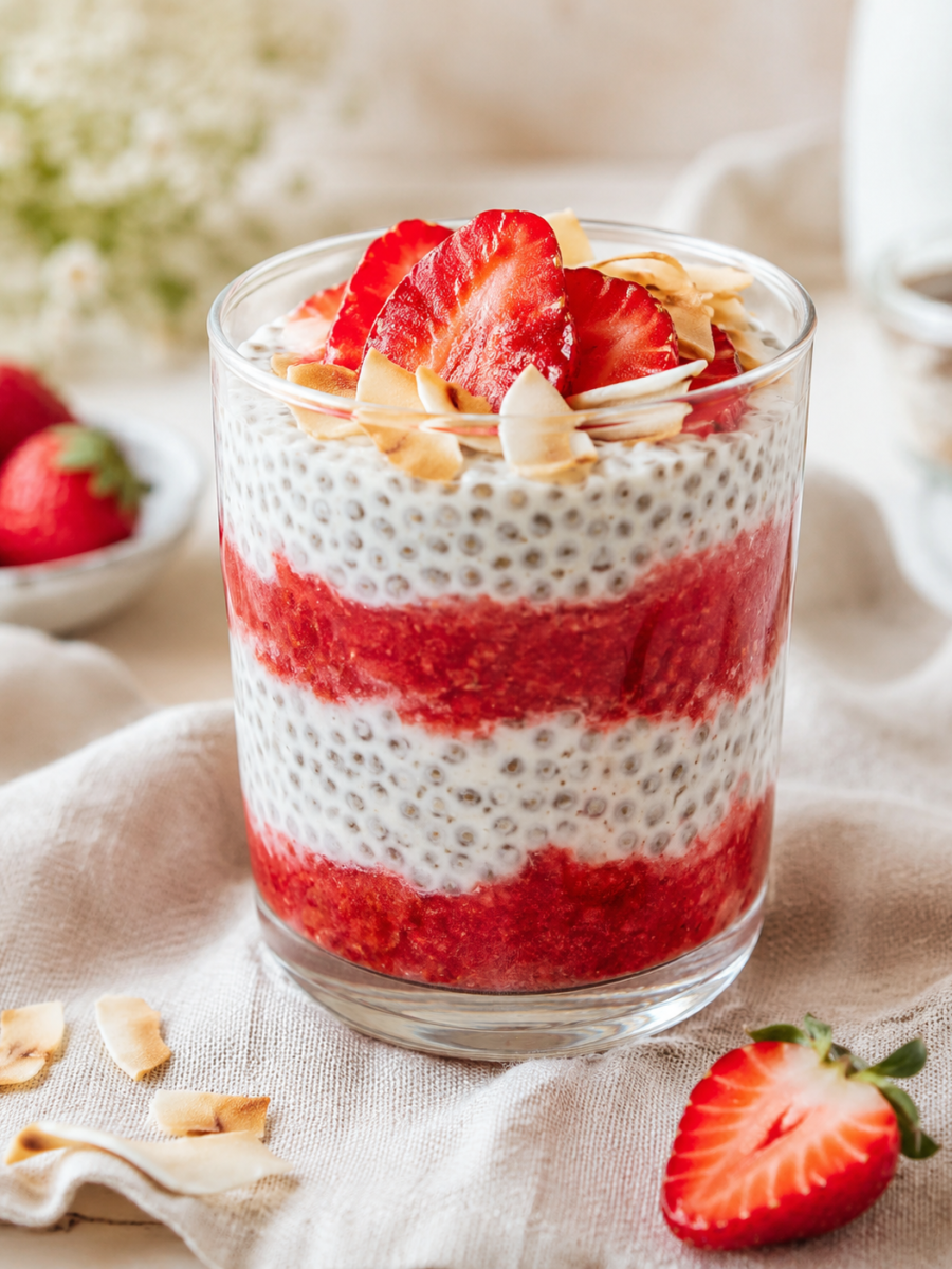 Erdbeer-Kokos-Chia-Pudding über Nacht