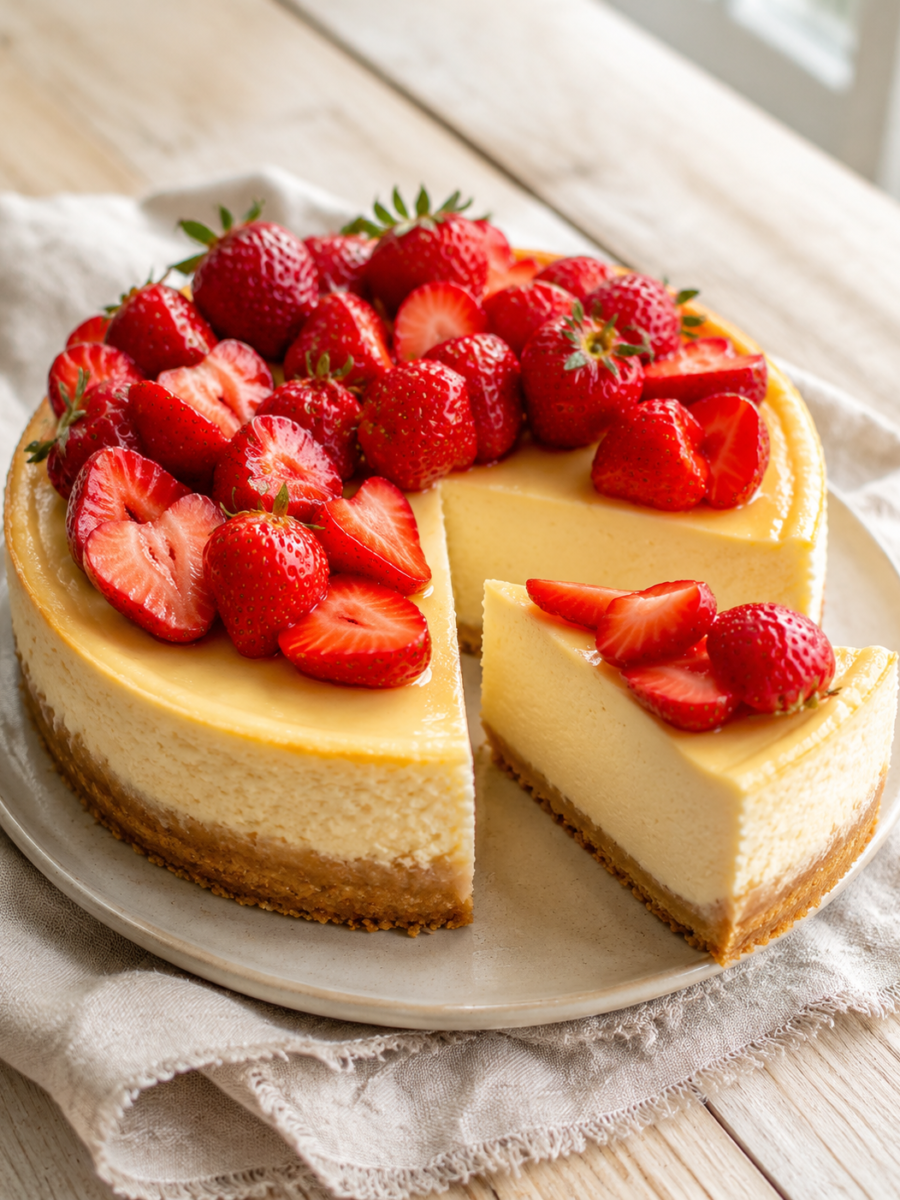 Glutenfreier Käsekuchen mit Erdbeeren