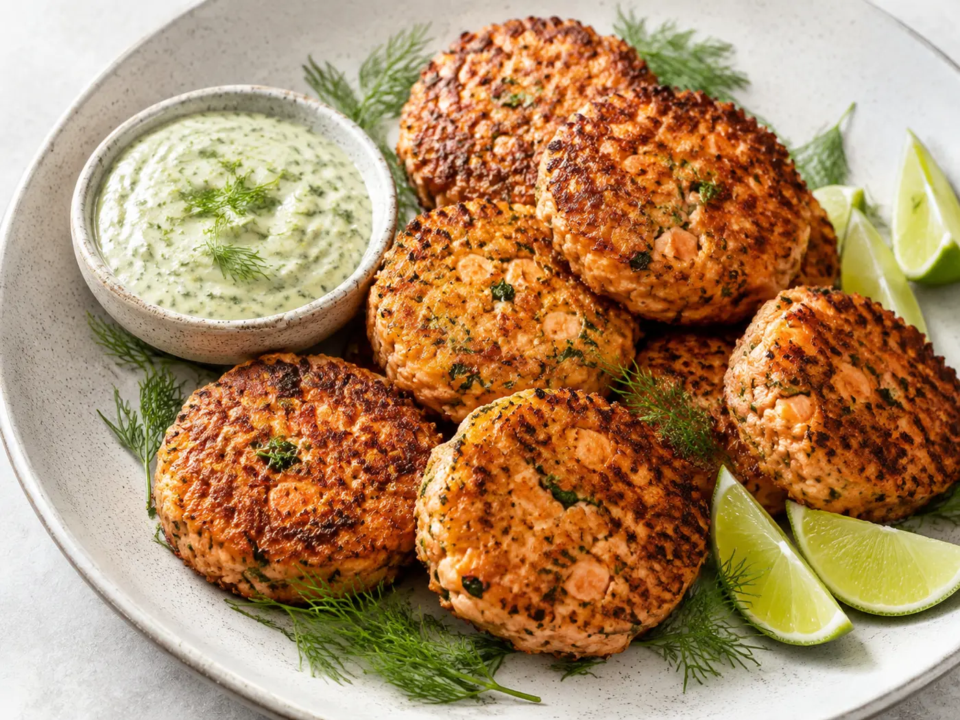 Saftige Lachs-Frikadellen mit Kräuter-Limetten-Aioli