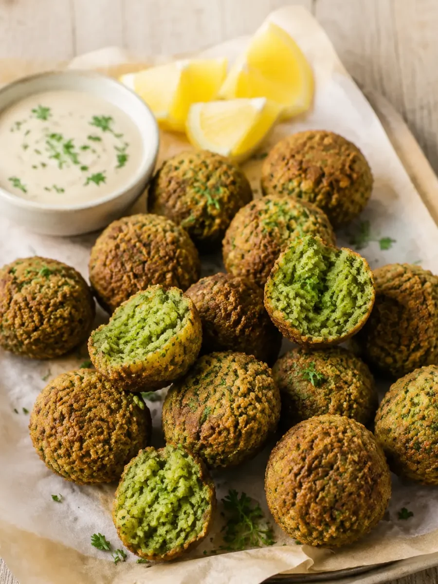 Knusprige Ofenfalafeln mit Tahini und Zitrone