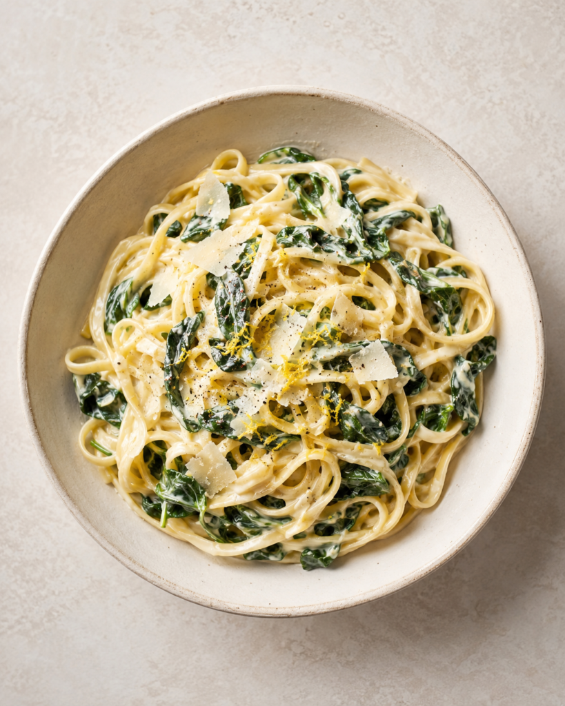 Cremige Zitronenpasta mit Spinat