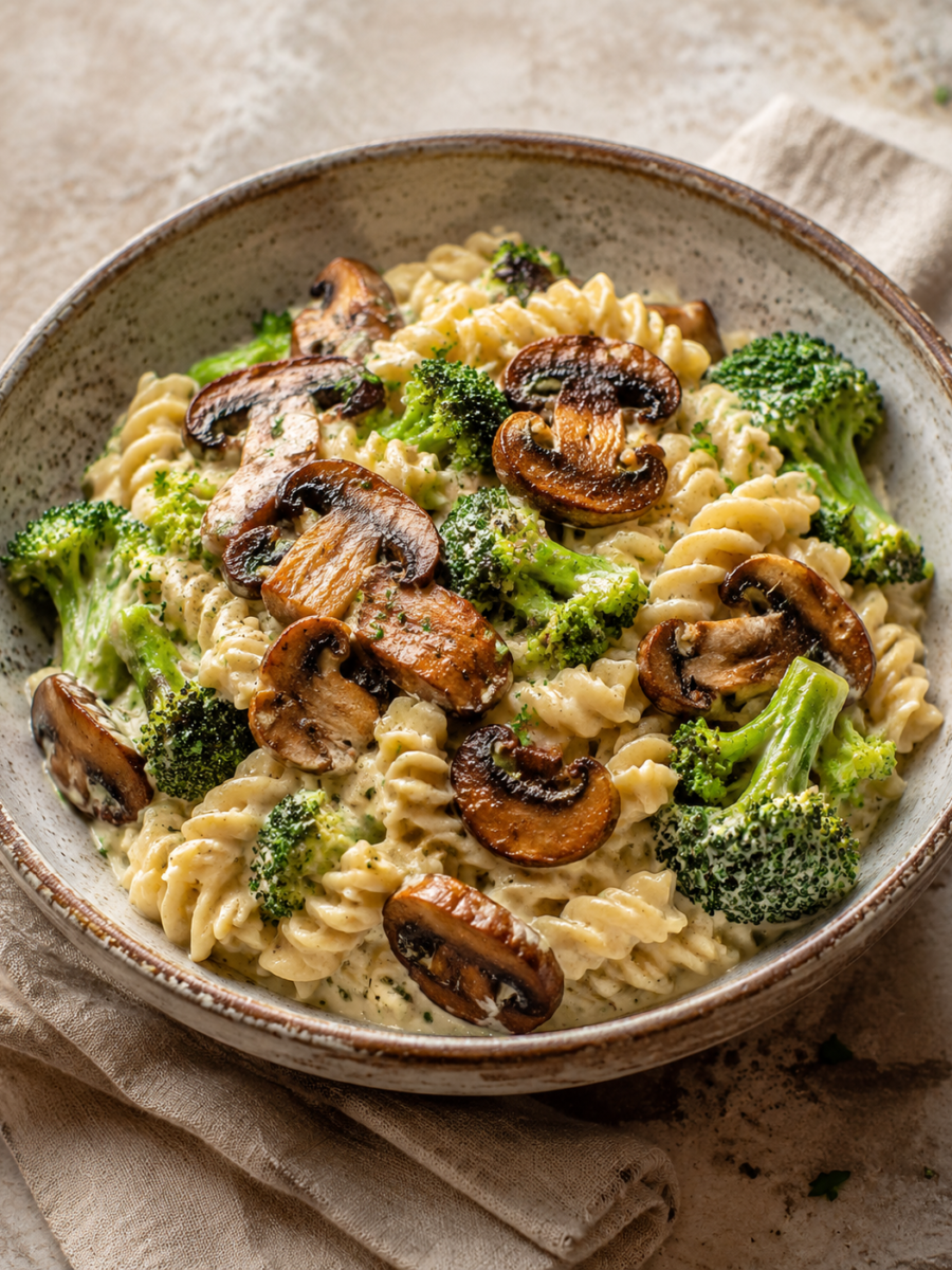 Cremige Pilz-Brokkoli-Pasta vegan