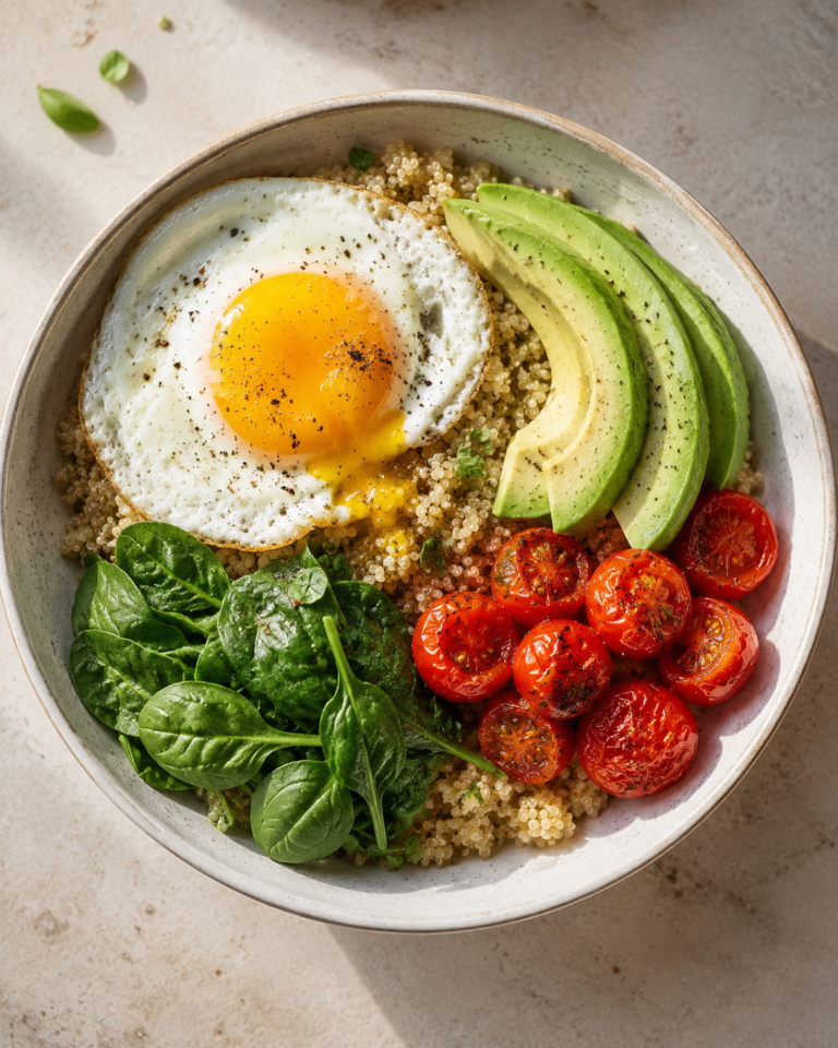 Herzhafte Quinoa-Frühstücksbowl mit Ei