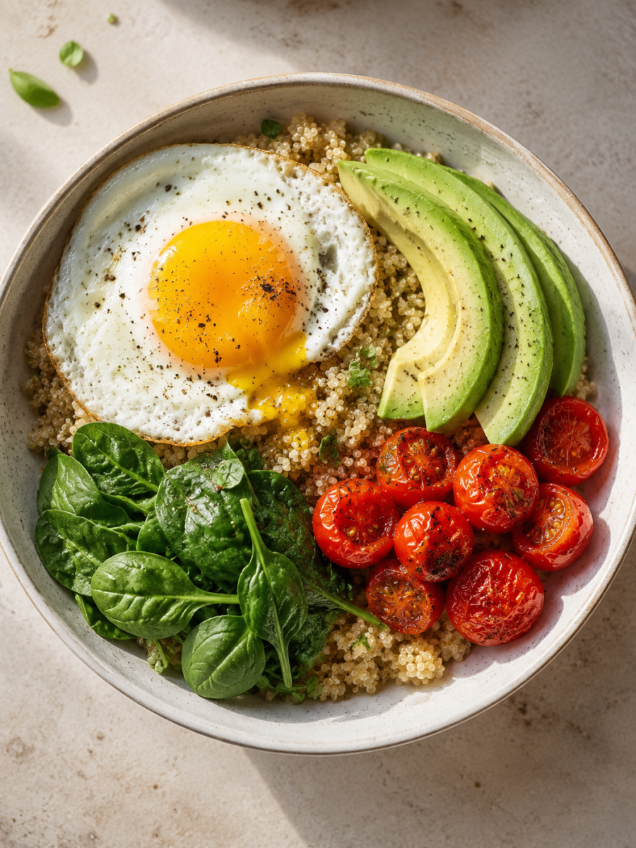 Herzhafte Quinoa-Frühstücksbowl mit Ei
