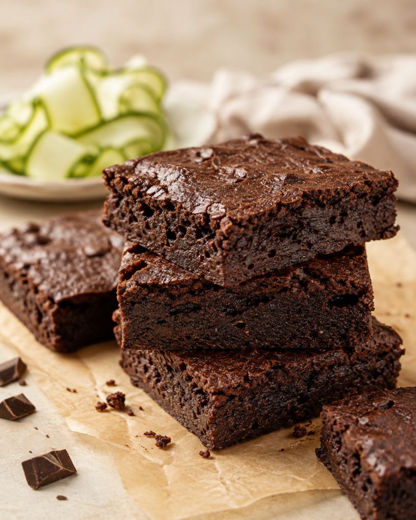 Saftige Zucchini-Brownies mit Mandelmehl fertig angerichtet